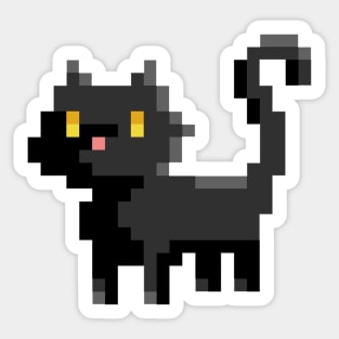 Pixel Art Black Cat 8 Bit Illustration on Orange Sticker